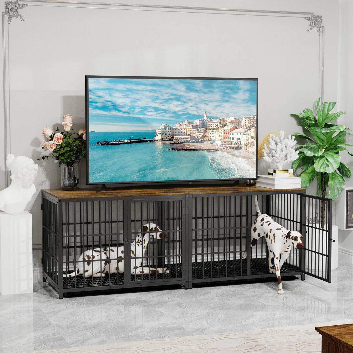 Metal And Wood Furniture Style Dog Crate End Table