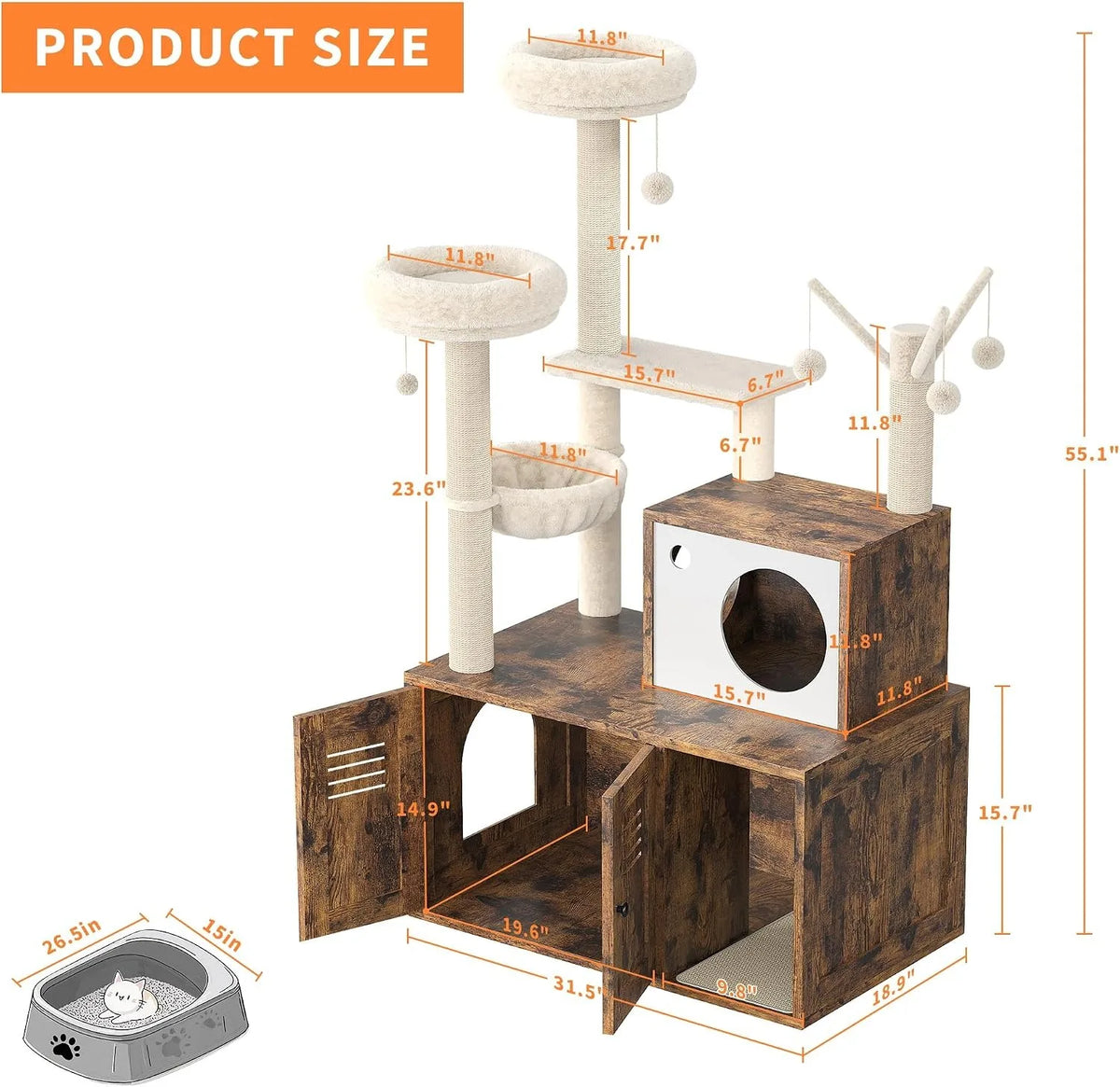 Modern Cat Tower With Integrated Hidden Litter Box Enclosure