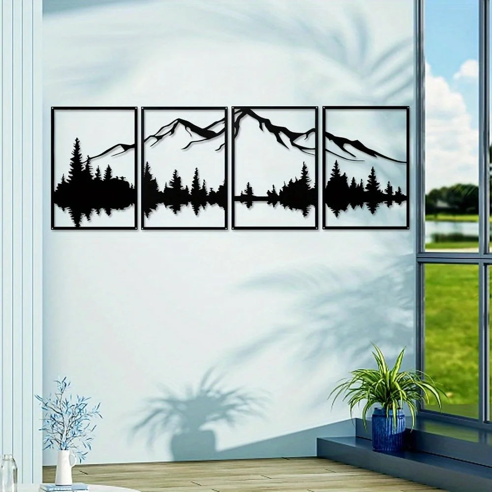 Ohrmbya Mountain Metal Wall Art Vertical Forest Decor Sculpture Set
