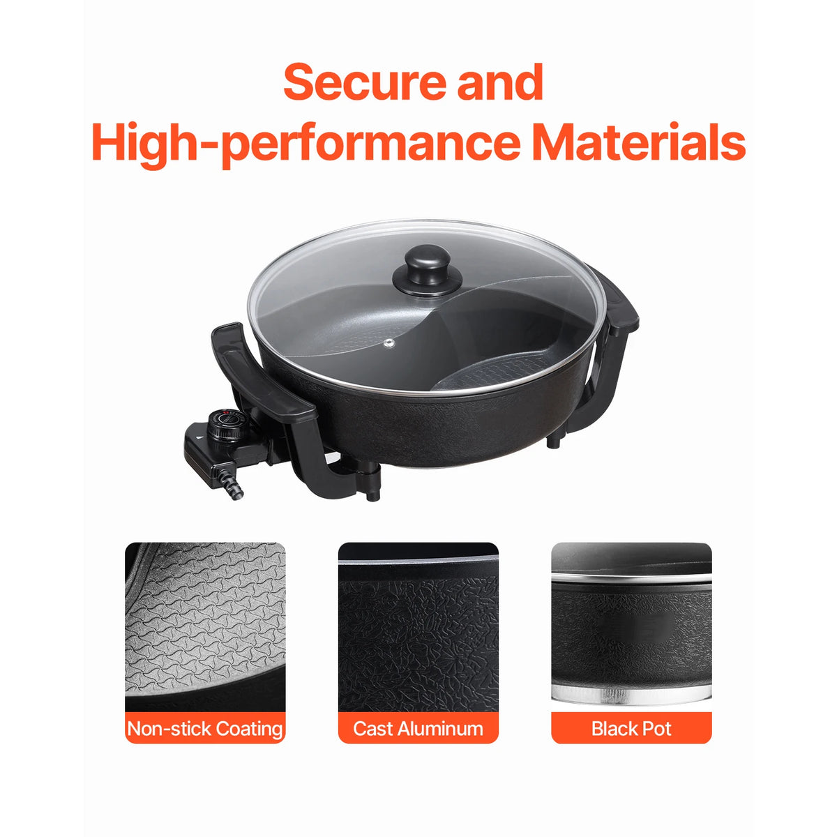 SucceBuy Double Flavor Electric Hot Pot With Divider Glass Lid