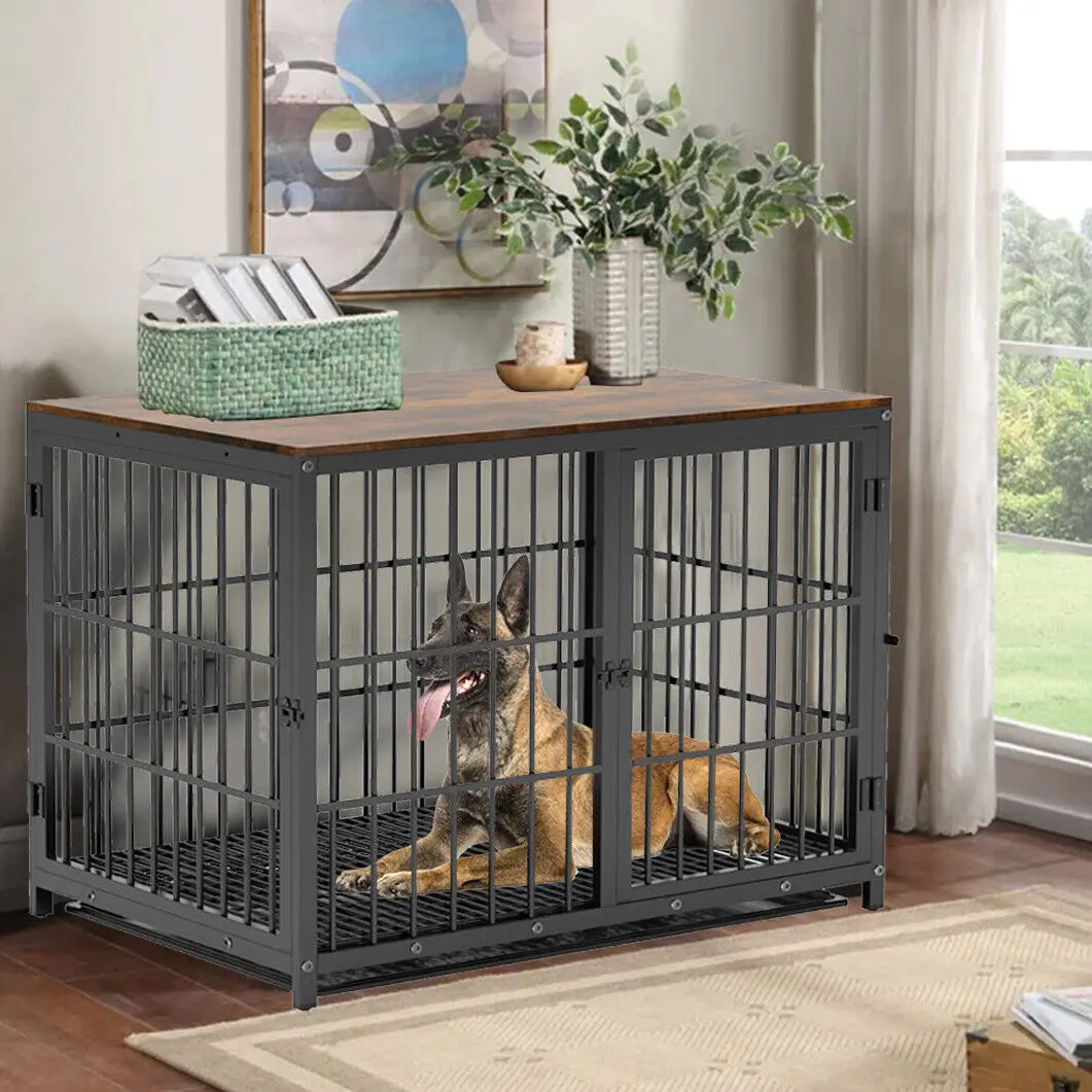 Metal And Wood Furniture Style Dog Crate End Table