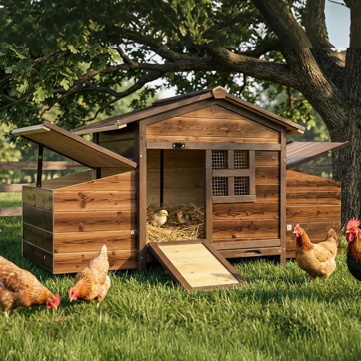Wooden Chicken Coop With Nesting Boxes Ramp And Ventilated Window