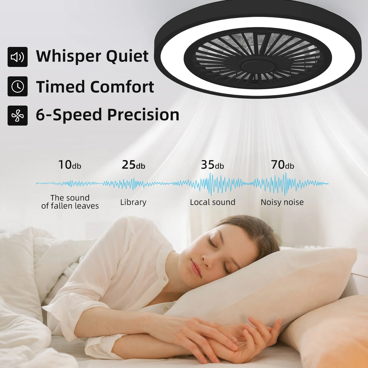 Silent Ceiling Fan Light Reversible DC Motor Remote Control
