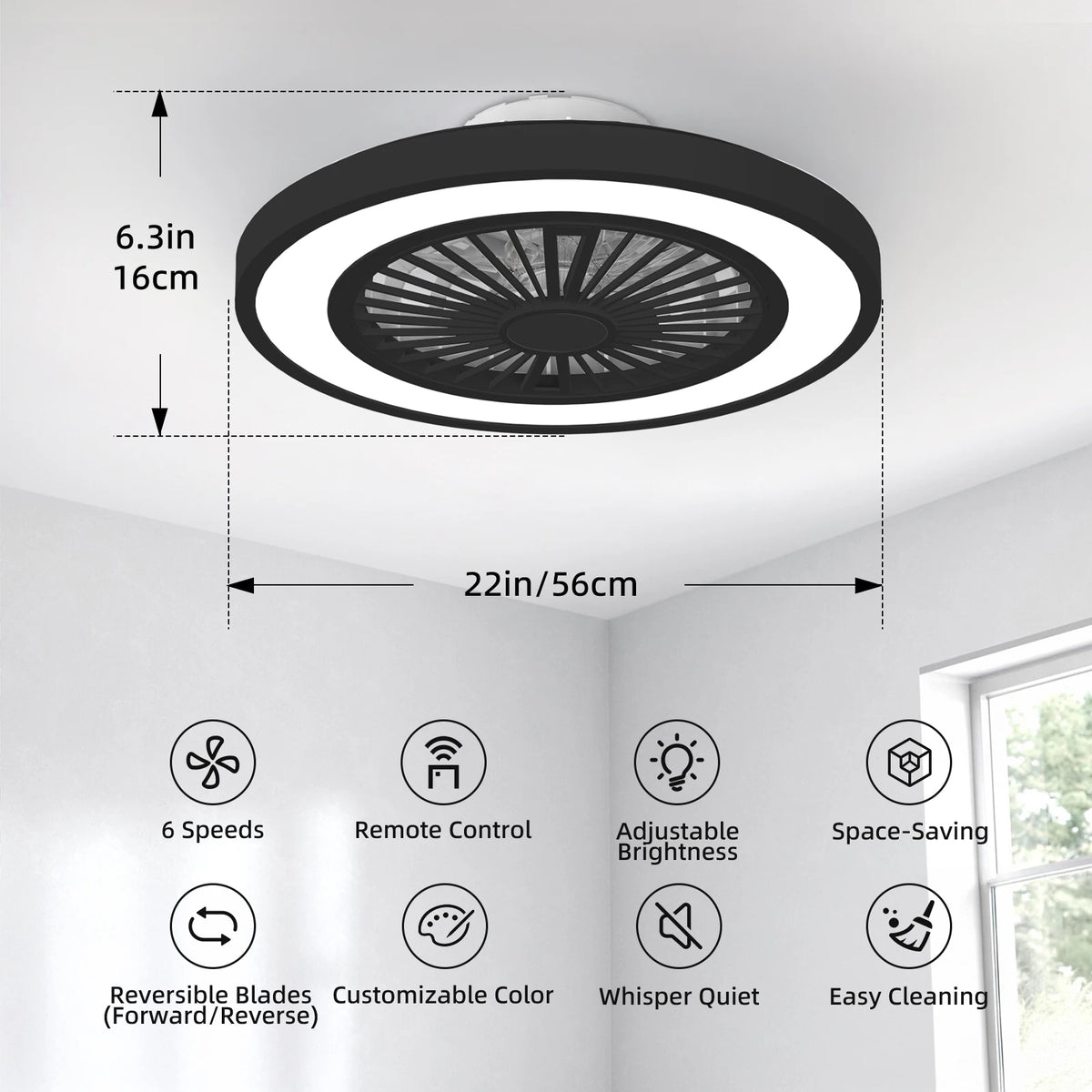 Silent Ceiling Fan Light Reversible DC Motor Remote Control