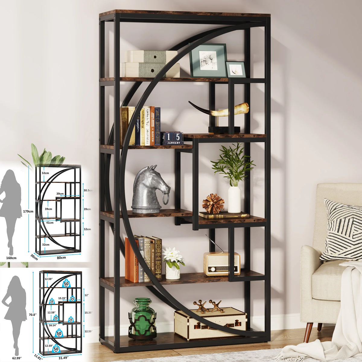 Tribesigns Industrial Etagere Bookshelf Five Tier Display Storage Organizer