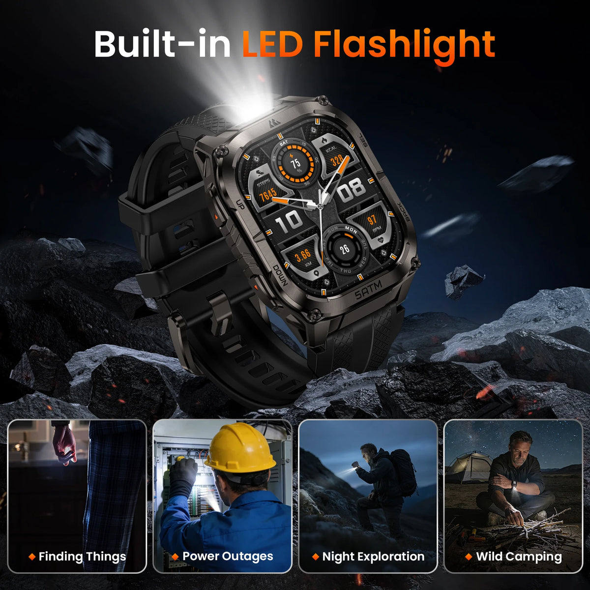 KOSPET Tank M4C GPS Smartwatch With Flashlight And Health Tracking