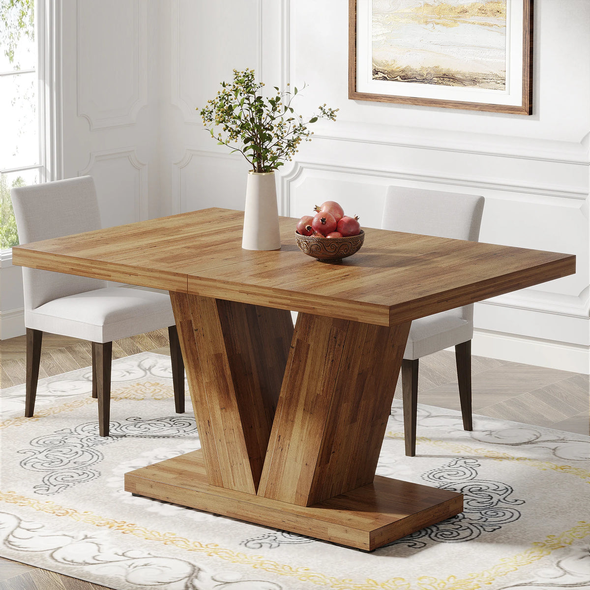 Tribesigns Modern Farmhouse Wooden Pedestal Dining Table