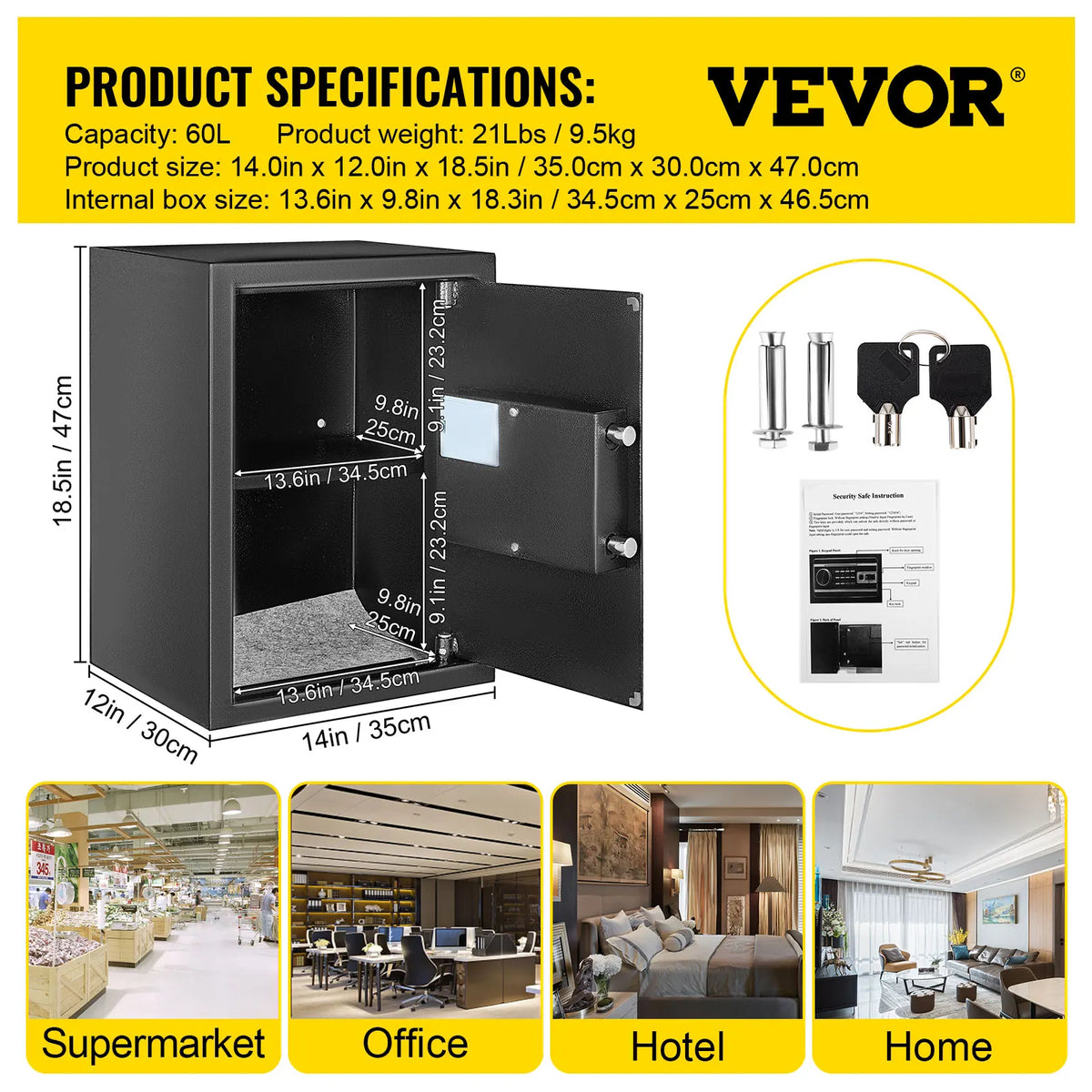 SucceBuy Fingerprint Safe Deposit Box With Digital Electronic Lock