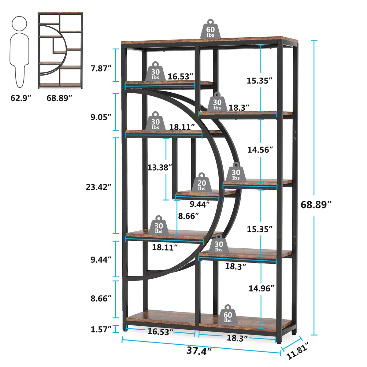 Tribesigns Industrial Etagere Bookshelf Five Tier Display Storage Organizer