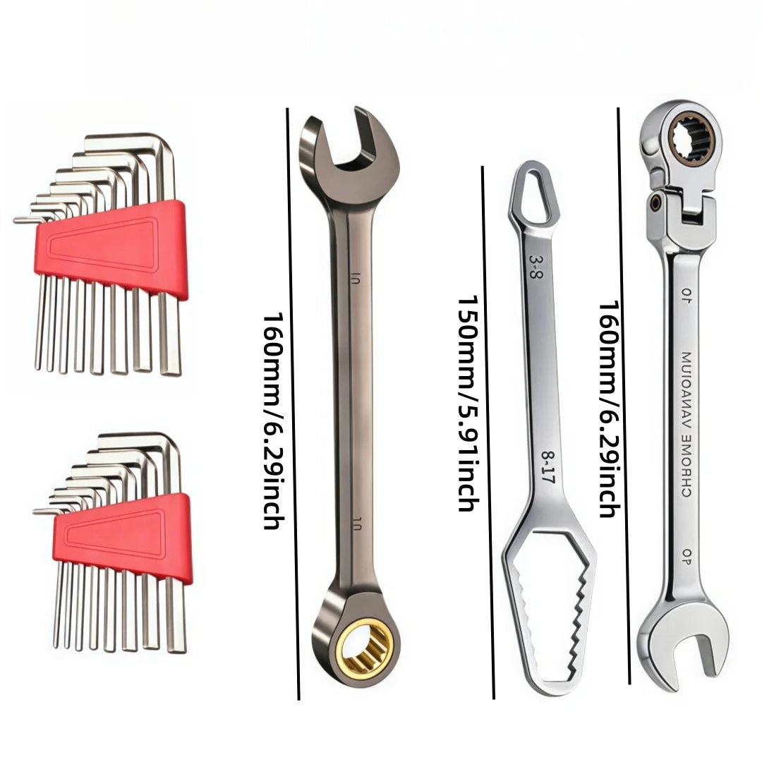 Chrome Vanadium Ratchet Spanner Set for Auto and Home Repairs