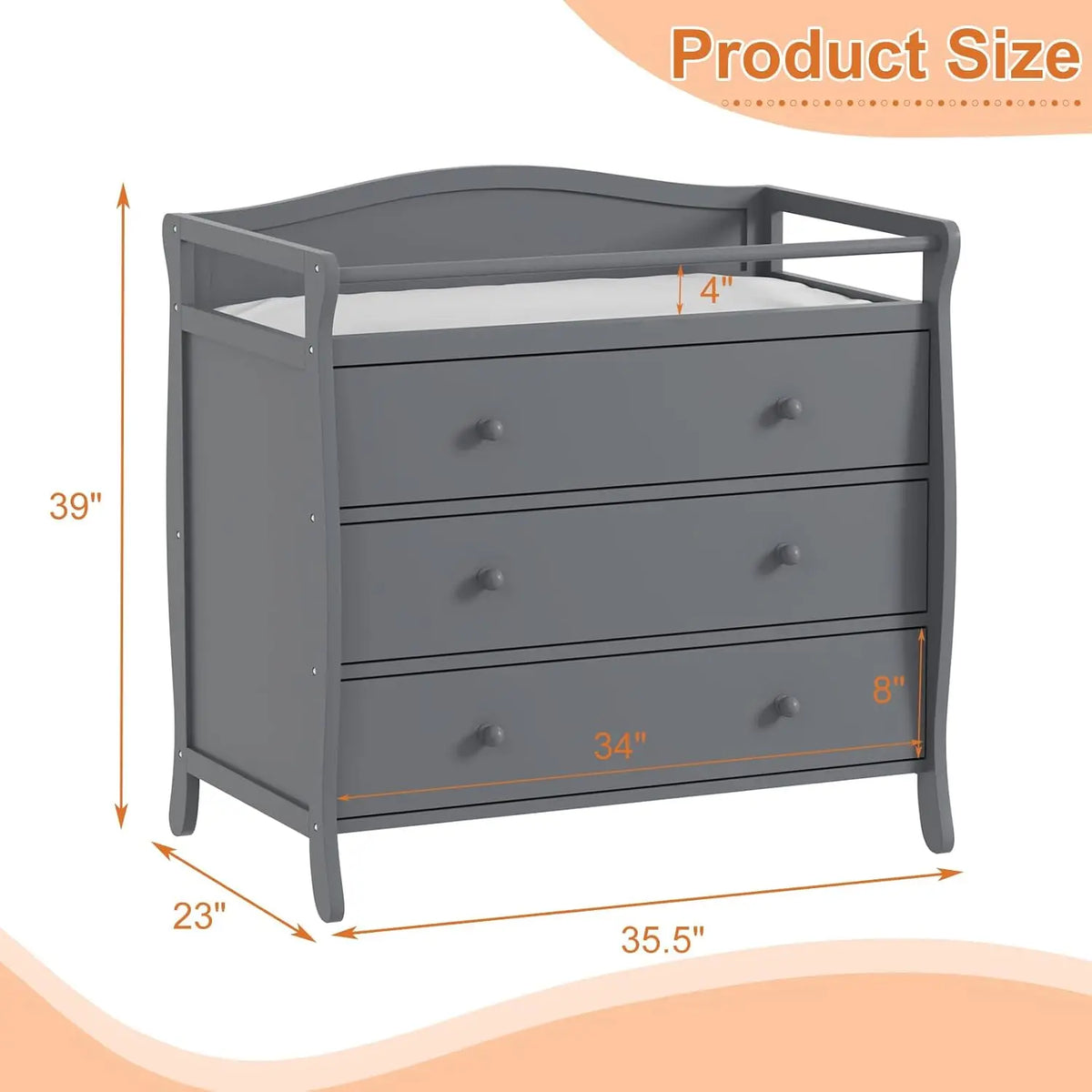 HiMISS Wooden Baby Changing Table With Safety Belt And Rails