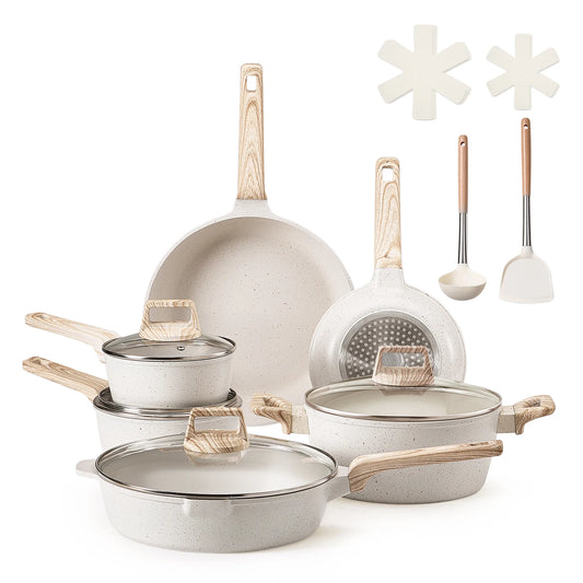 SucceBuy 17 Piece Granite Nonstick Cookware Sets Pots And Pans