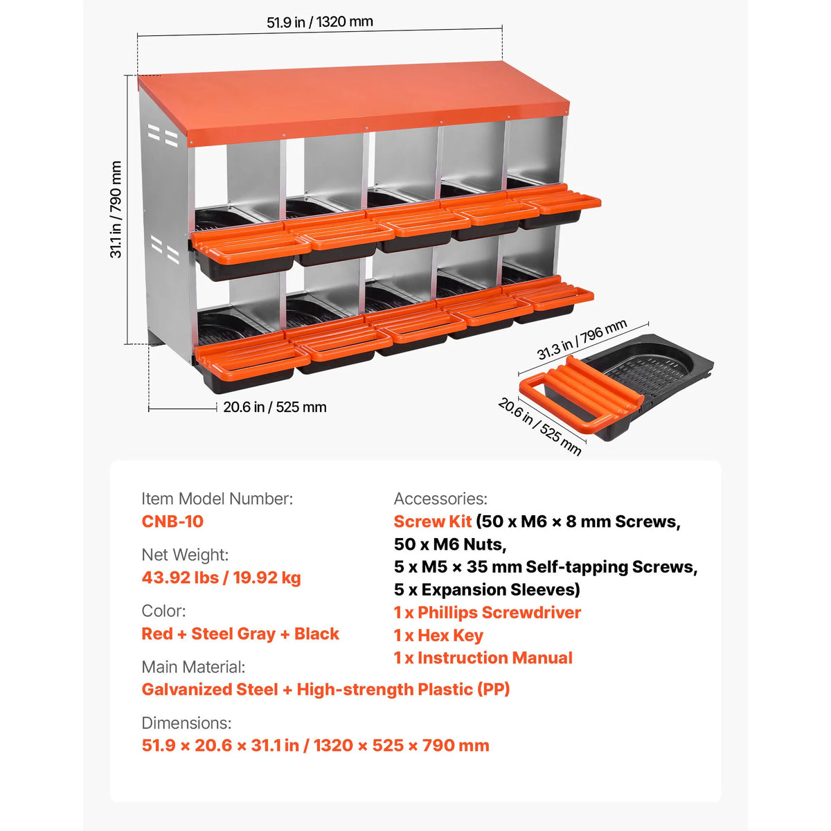 SucceBuy Metal Chicken Nesting Boxes With Roll Out Egg Collection Lids