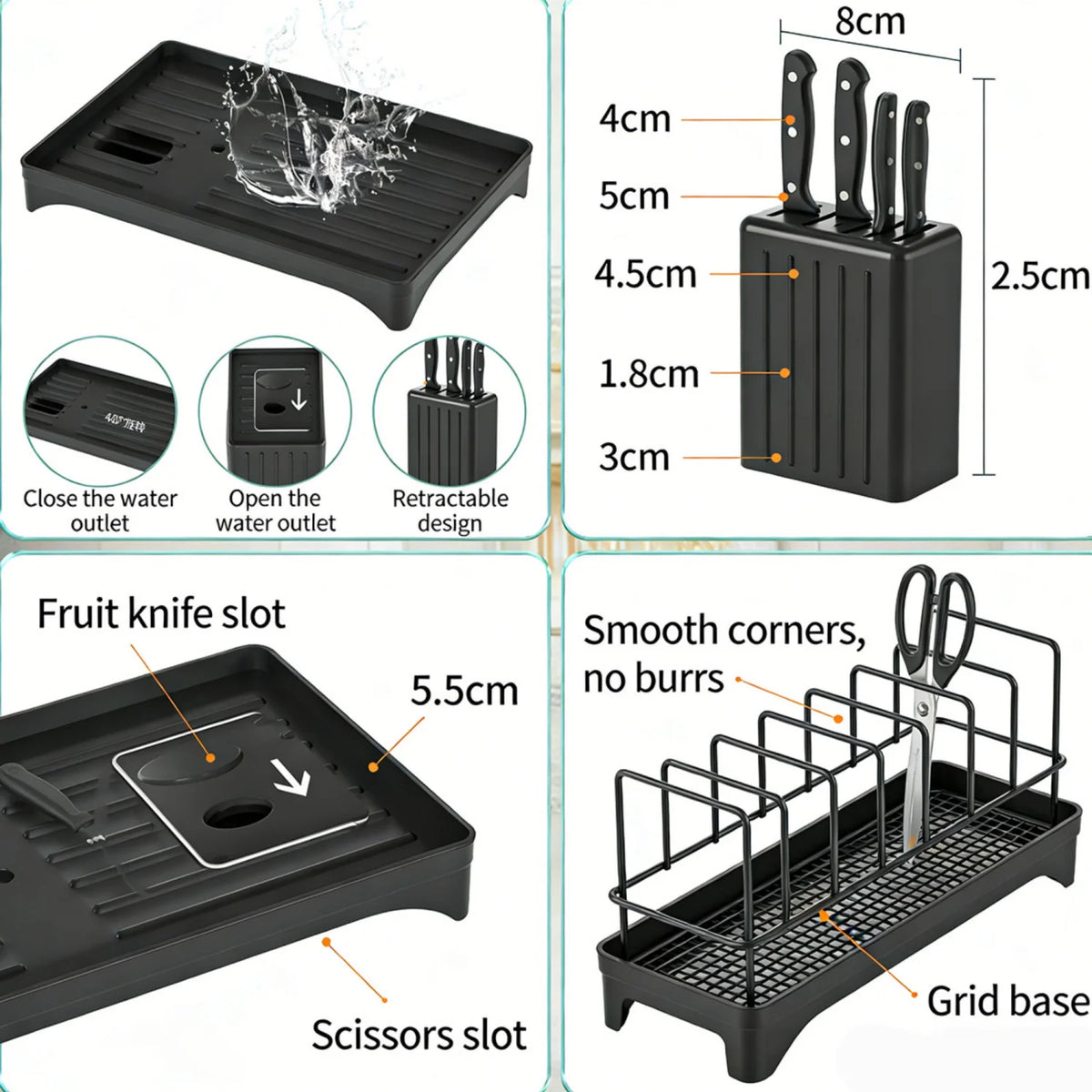 HiMISS Two Tier Dish Drying Rack With Drainage Tray