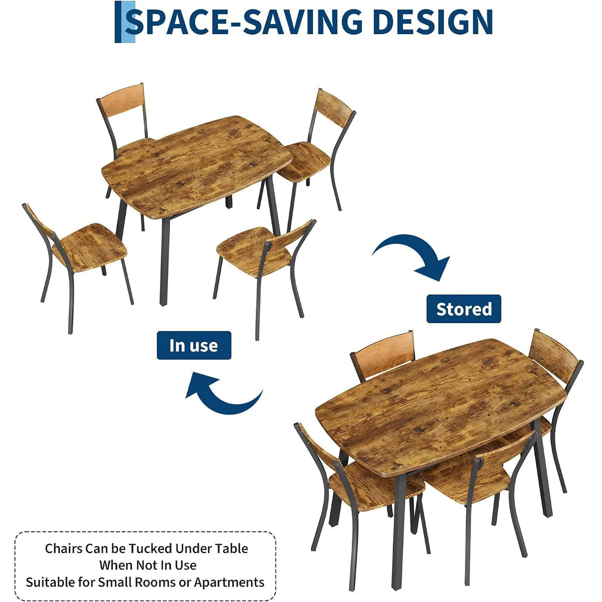 HiMISS Dining Set With Storage Shelf And Four Chairs