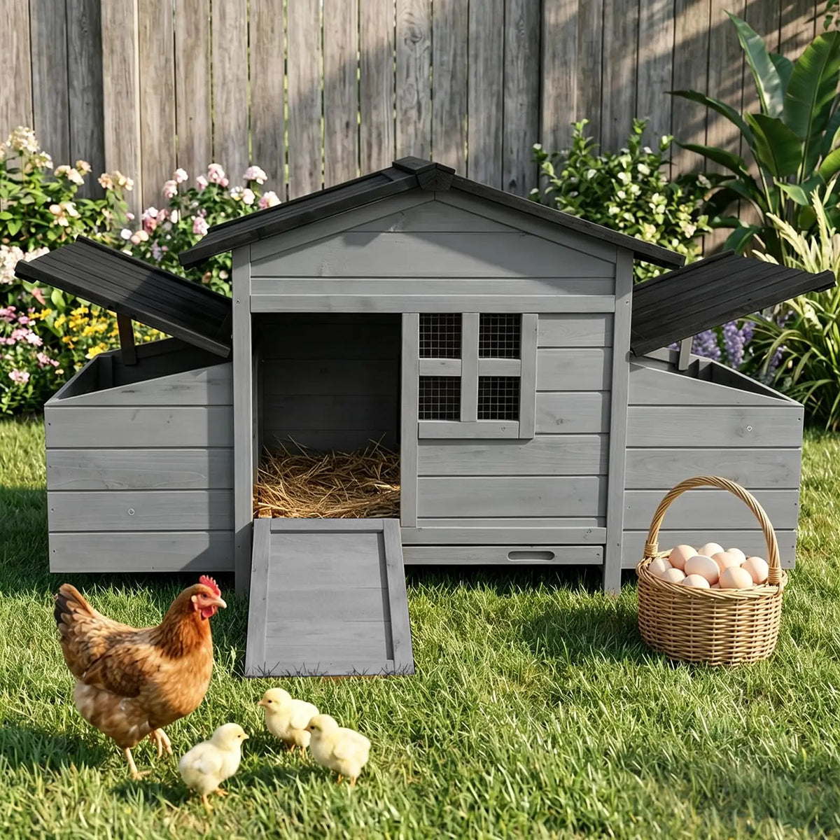 Wooden Chicken Coop With Nesting Boxes Ramp And Ventilated Window