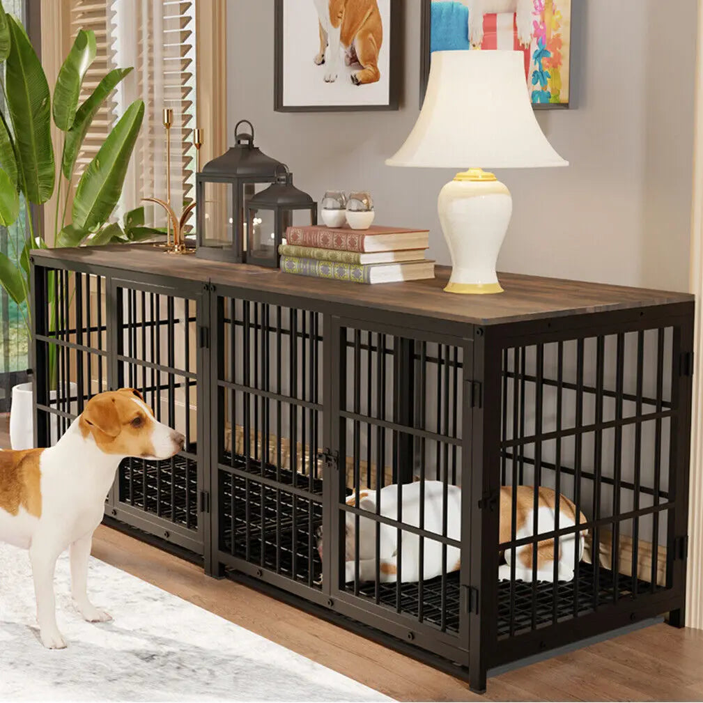 Metal And Wood Furniture Style Dog Crate End Table