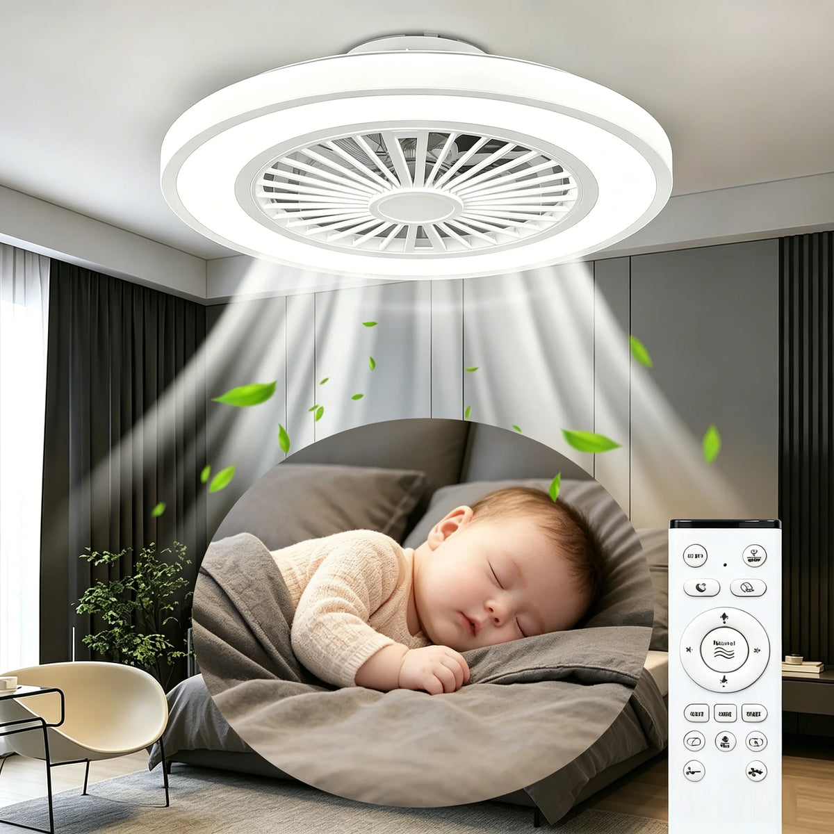 Silent Ceiling Fan Light Reversible DC Motor Remote Control
