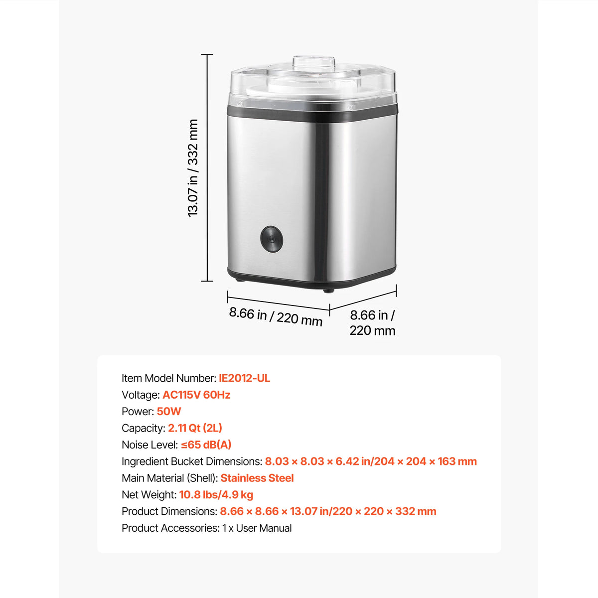 SucceBuy Automatic Electric Ice Cream Maker For Homemade Frozen Desserts