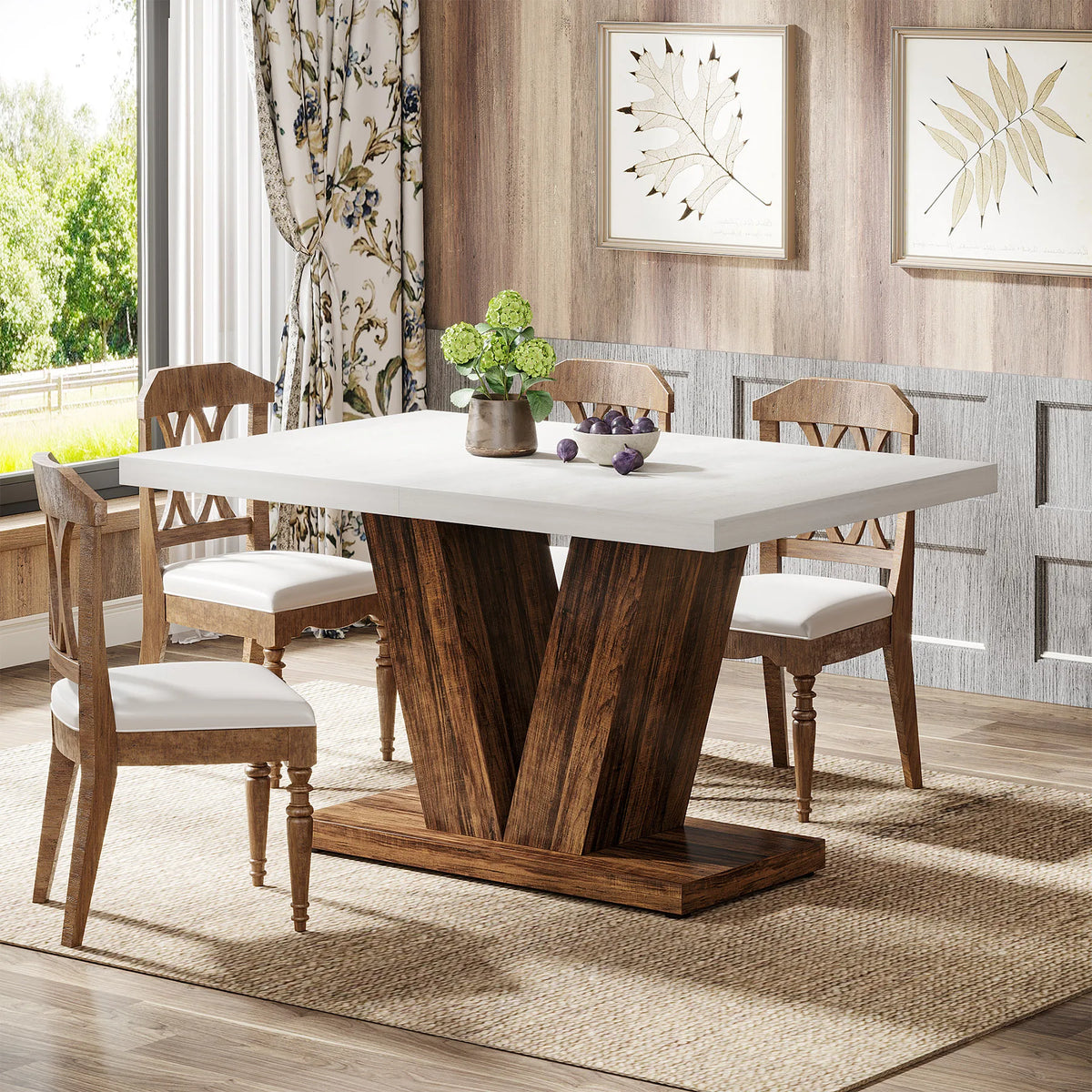Tribesigns Modern Farmhouse Wooden Pedestal Dining Table