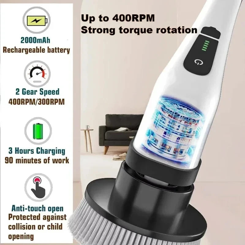 Multifunctional Cordless Electric Spin Scrubber for Bathroom and Kitchen Cleaning