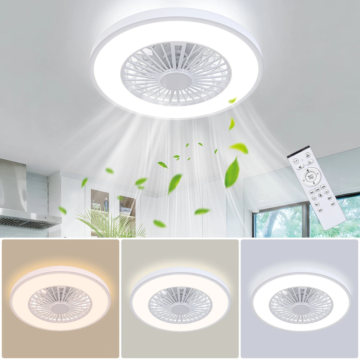 Silent Ceiling Fan Light Reversible DC Motor Remote Control