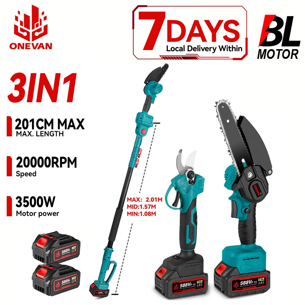 Onevan Brushless Telescoping Pole 3in1 Electric Chainsaw Pruner