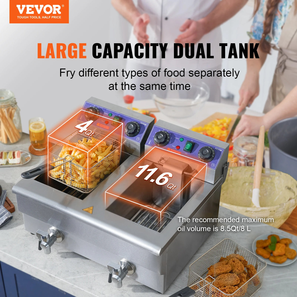 SucceBuy Commercial Deep Fryer With Dual Removable Oil Tanks