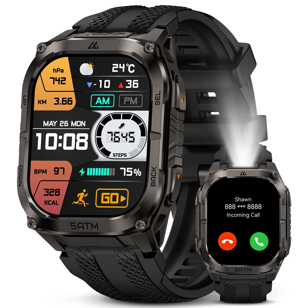 KOSPET Tank M4C GPS Smartwatch With Flashlight And Health Tracking
