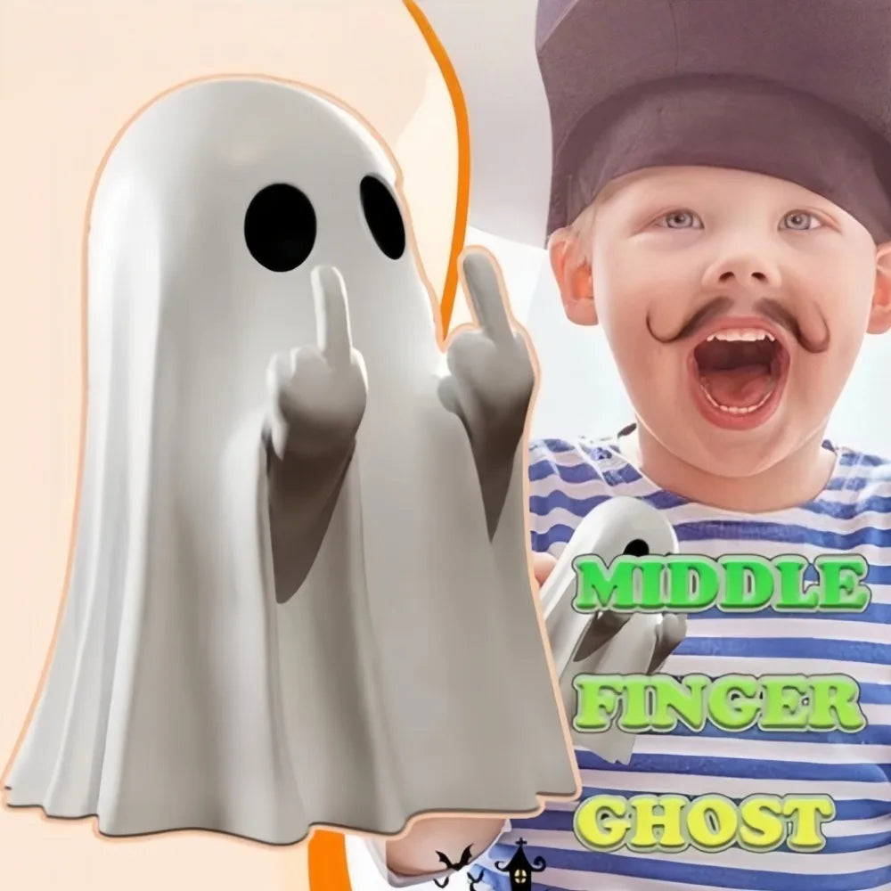 Cute Ghost Resin Statue Middle Finger Spooky Halloween Shelf Decor