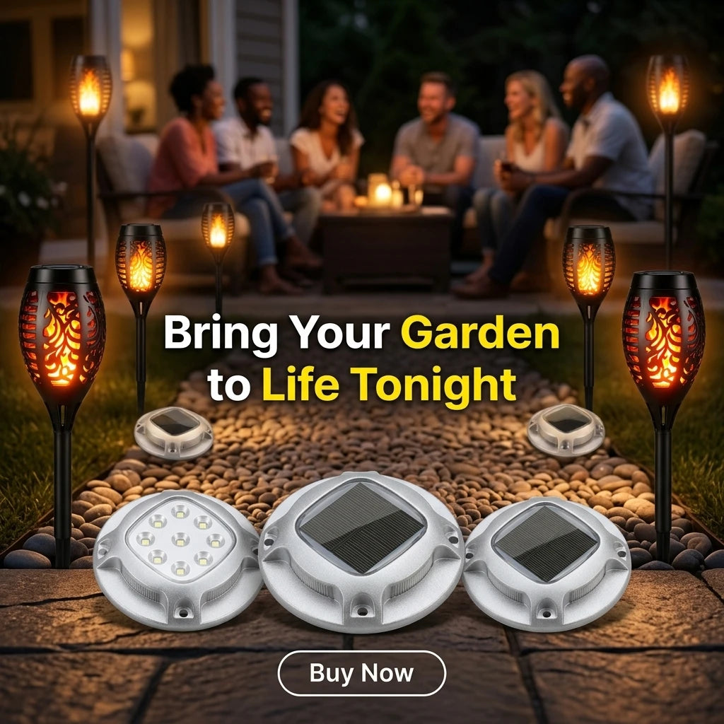 Solar Outdoor Torch And Ground Lights For Garden Pathways