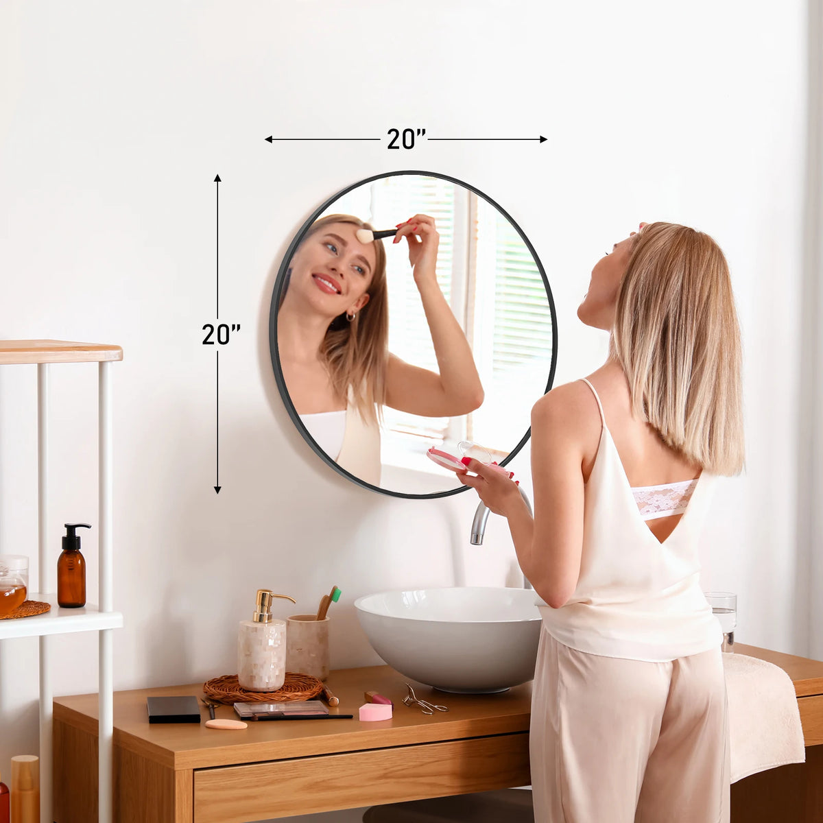 JHK Modern Round Framed Vanity Mirror for Home Decor