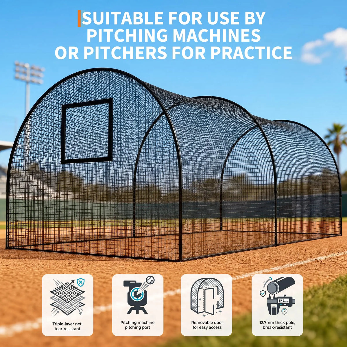 HiMISS Baseball Batting Cage Net With Frame For Backyard Practice