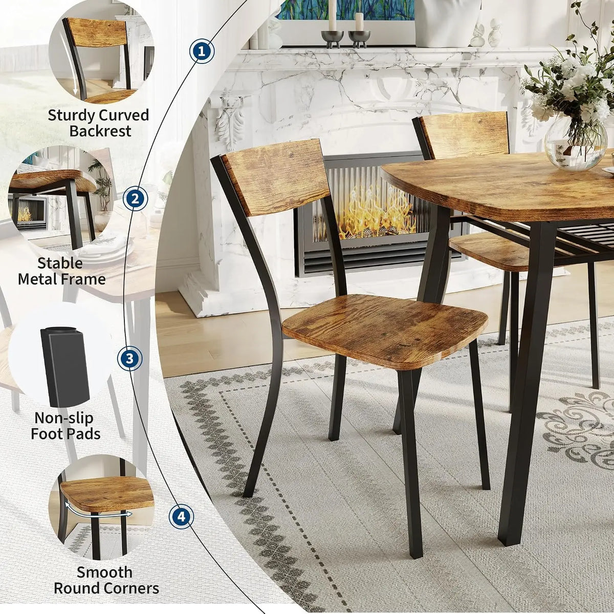 HiMISS Dining Set With Storage Shelf And Four Chairs
