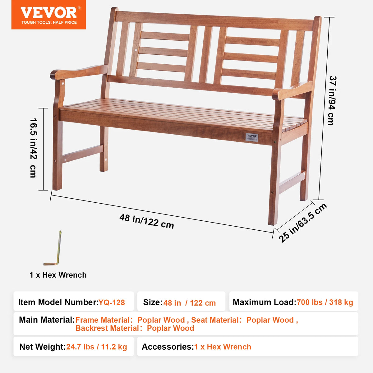 SucceBuy Wooden Outdoor Garden Bench for Patio and Park Furniture