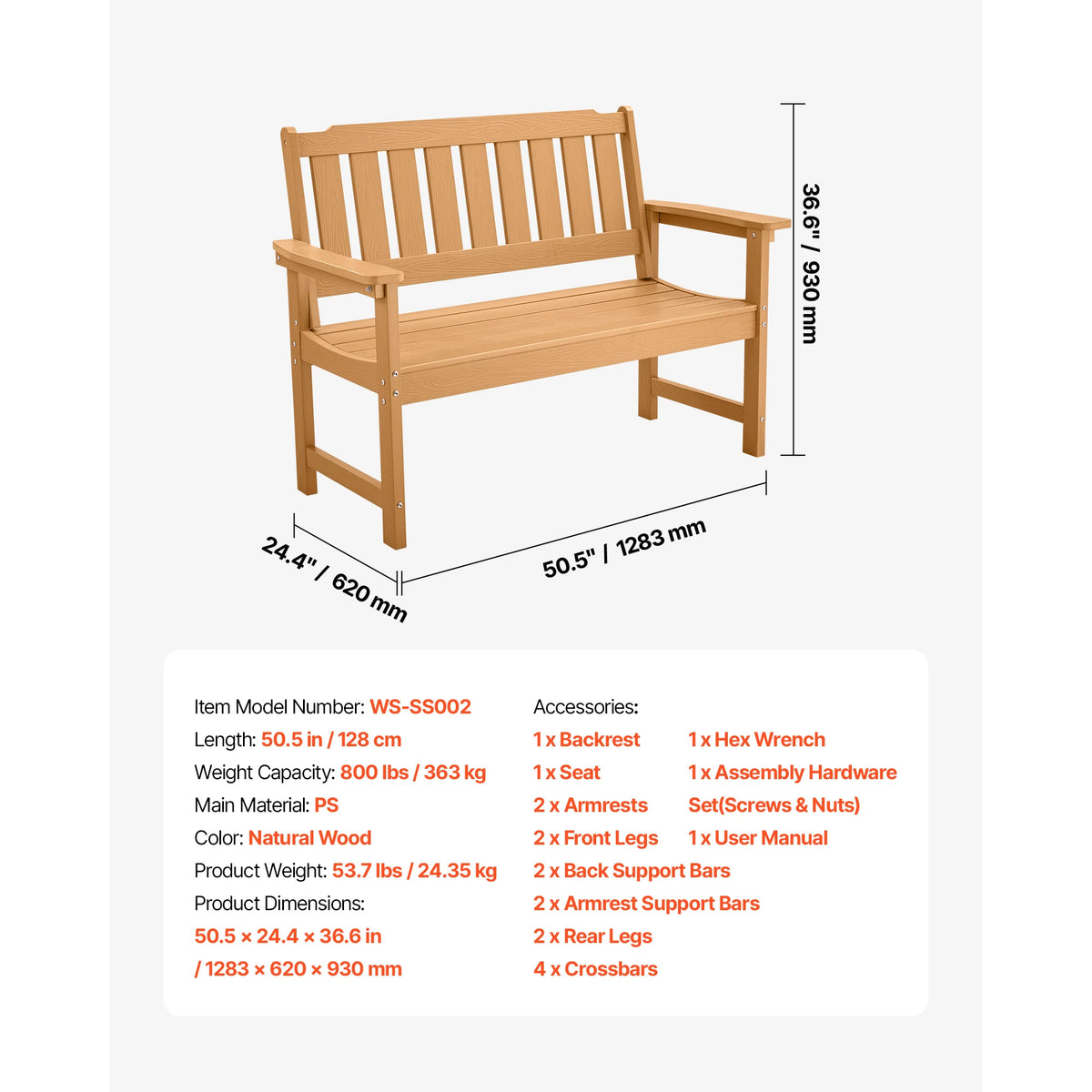 SucceBuy Wooden Outdoor Garden Bench for Patio and Park Furniture