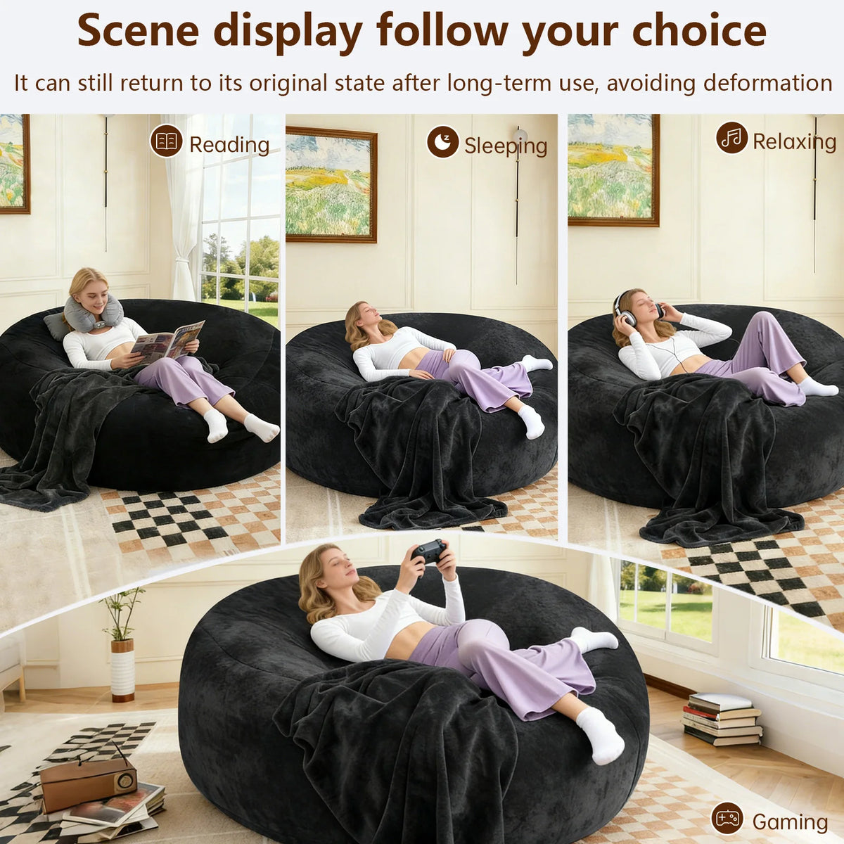 Adult Memory Foam Bean Bag Chair With Washable Flannel Cover