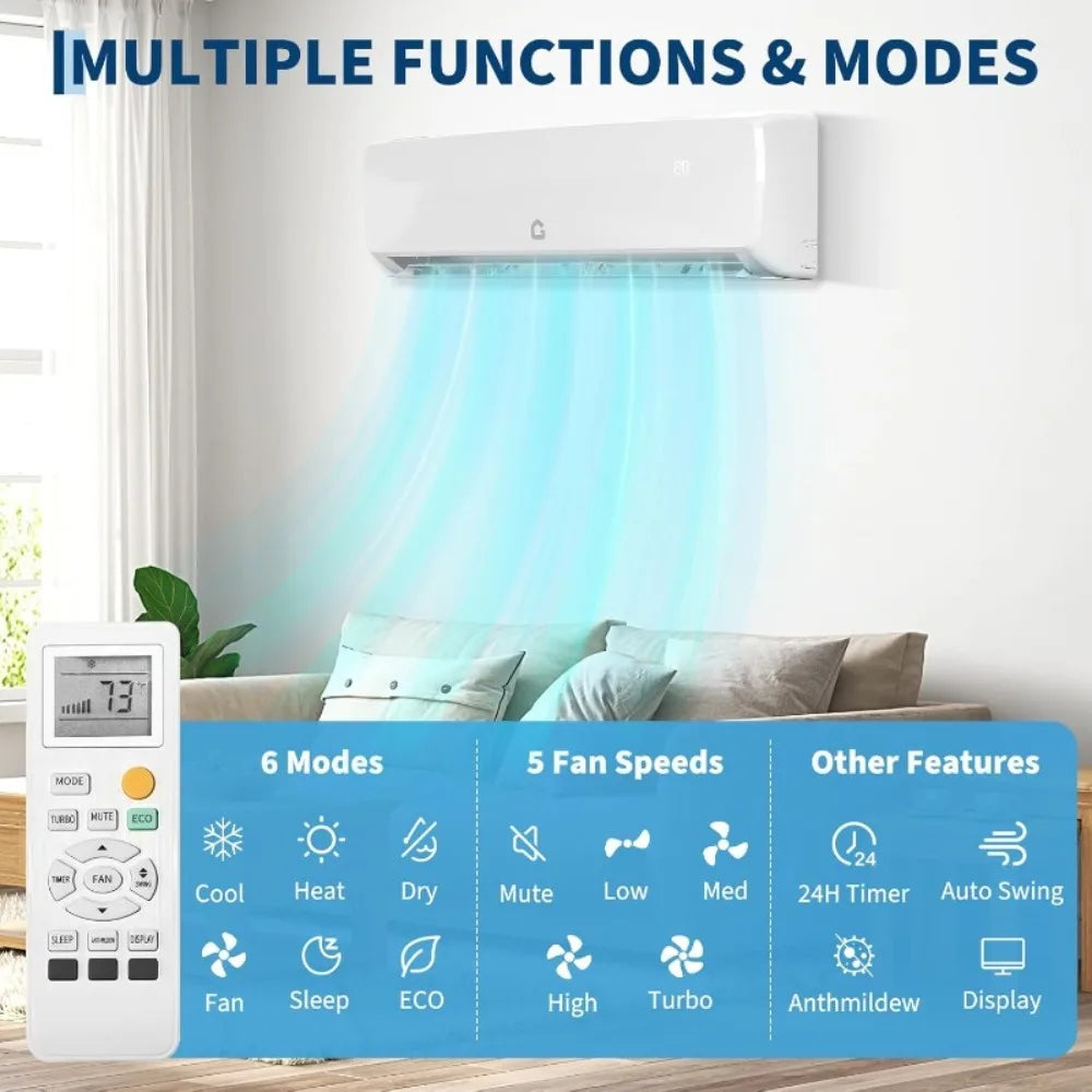 Ductless Mini Split Air Conditioner And Heat Pump With Remote