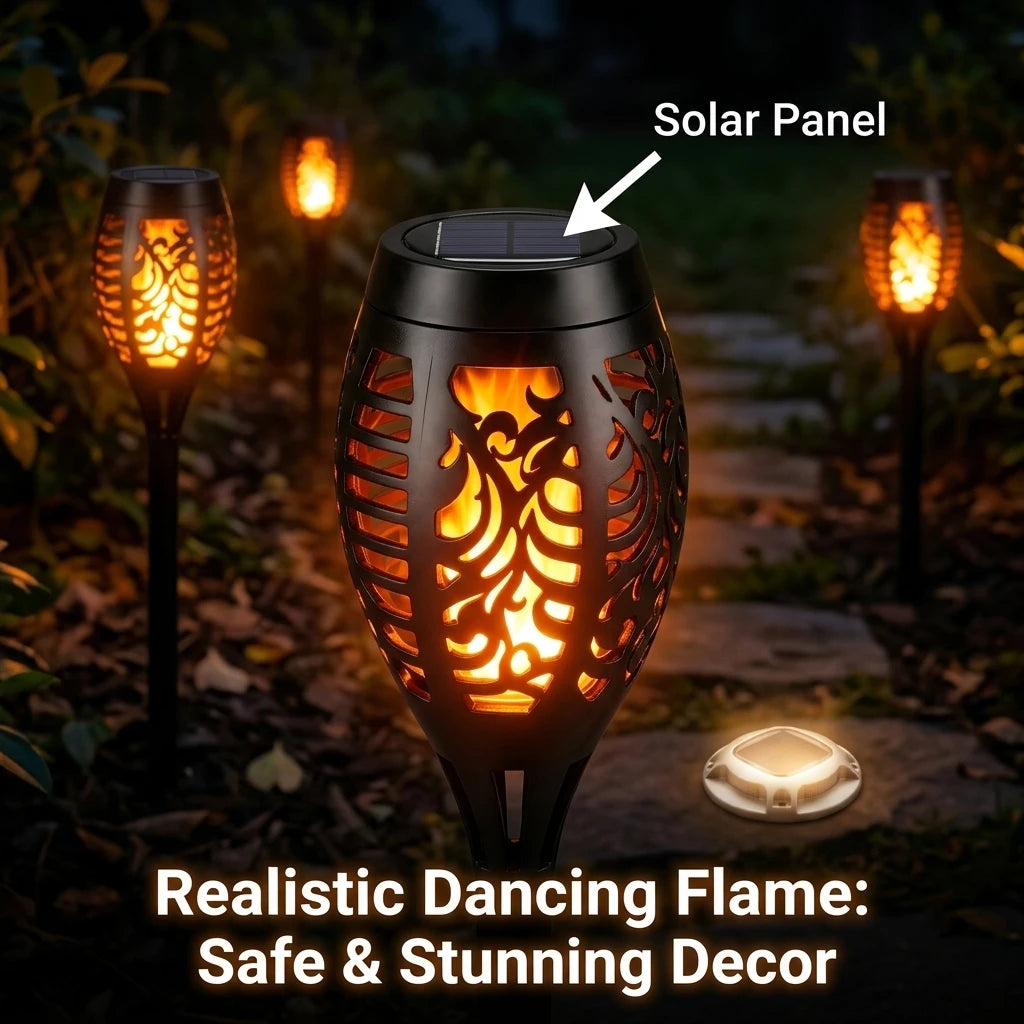 Solar Outdoor Torch And Ground Lights For Garden Pathways