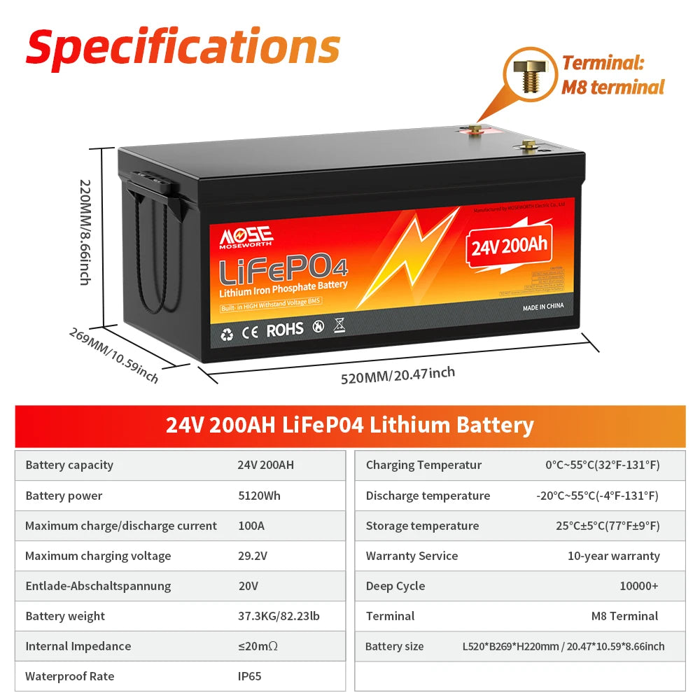 MOSEWORTH LiFePO4 Lithium Iron Phosphate Rechargeable Battery With BMS