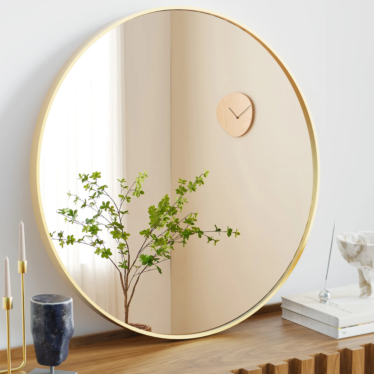 JHK Modern Round Framed Vanity Mirror for Home Decor