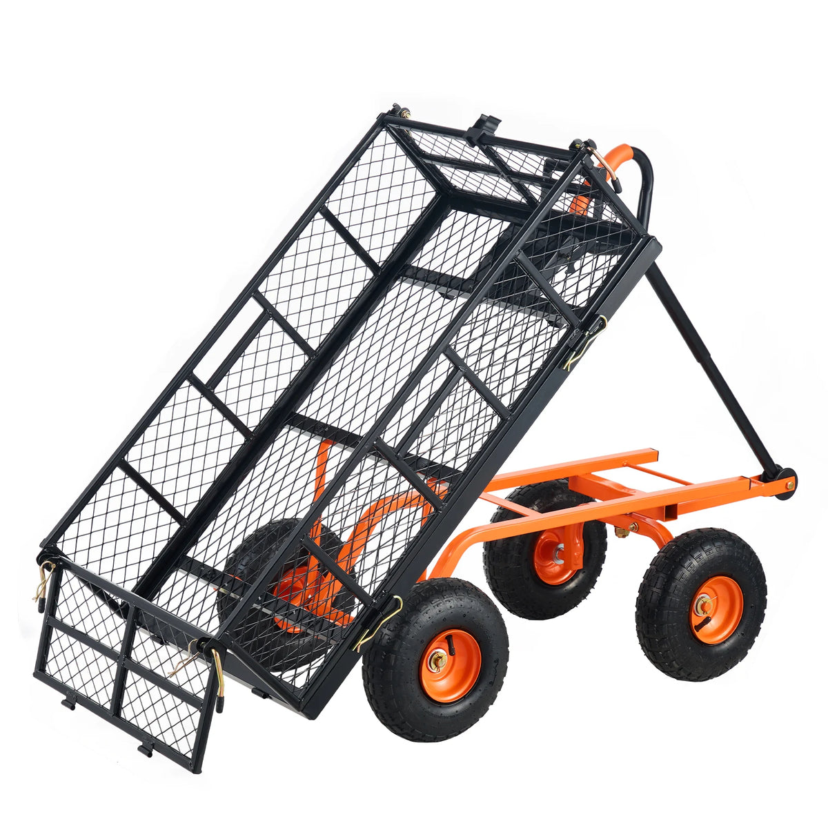 SucceBuy Sturdy Metal Garden Utility Wagon And Dump Cart