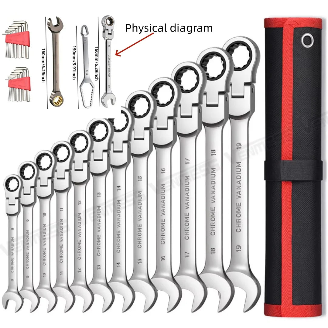 Chrome Vanadium Ratchet Spanner Set for Auto and Home Repairs