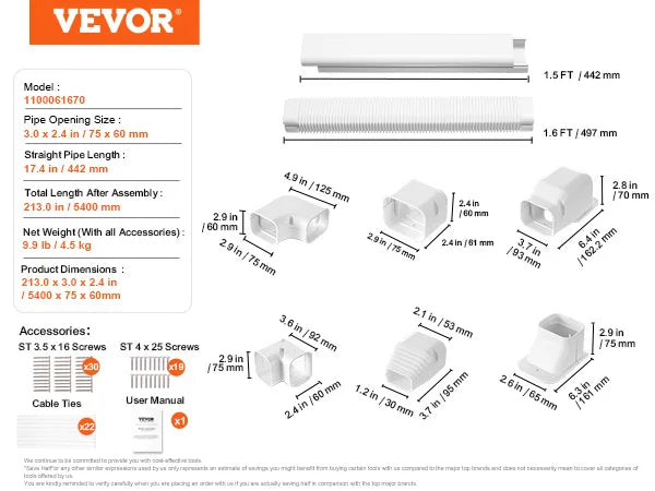 Vevor Paintable Mini Split Line Set Cover Decorative Pipe Sleeve