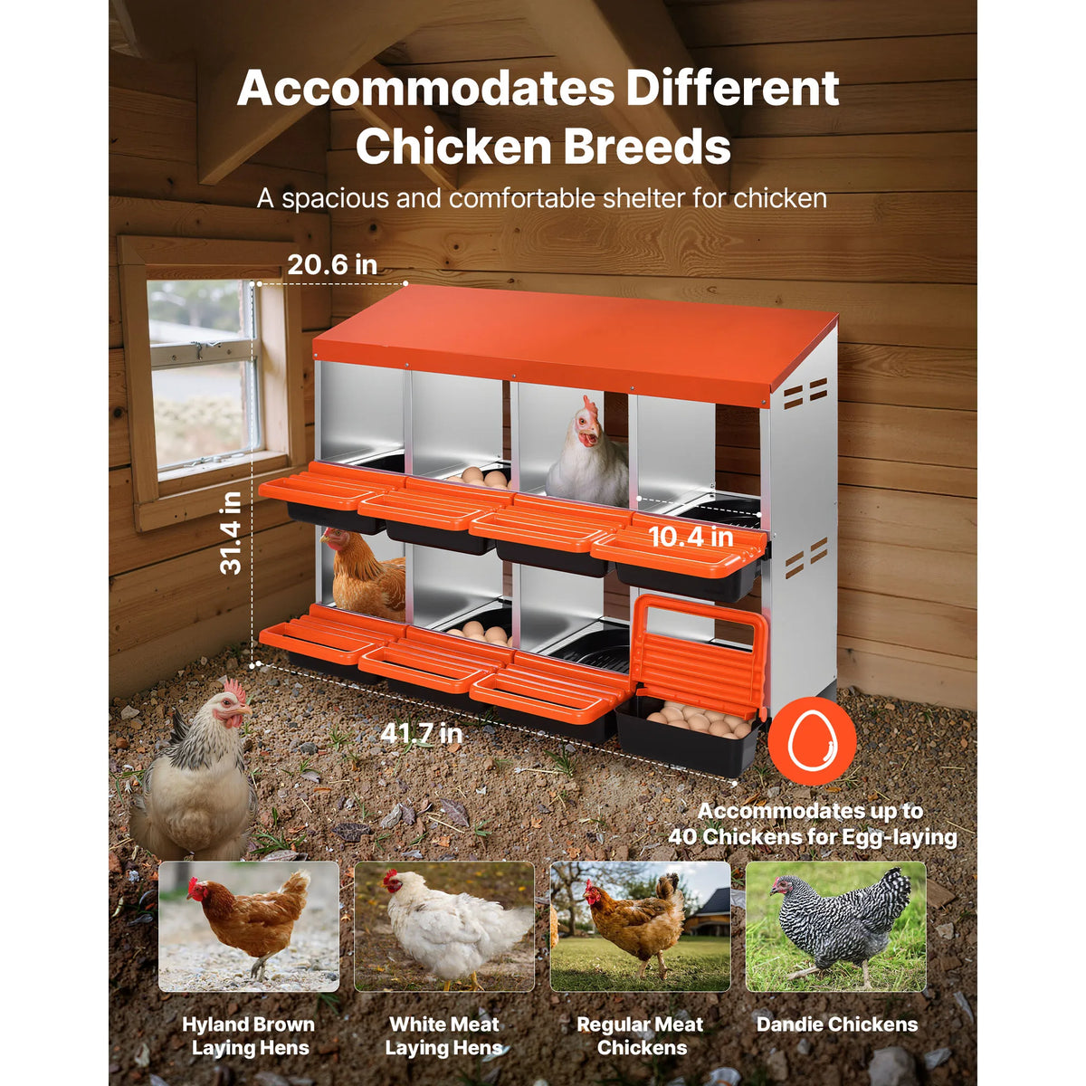 SucceBuy Metal Chicken Nesting Boxes With Roll Out Egg Collection Lids