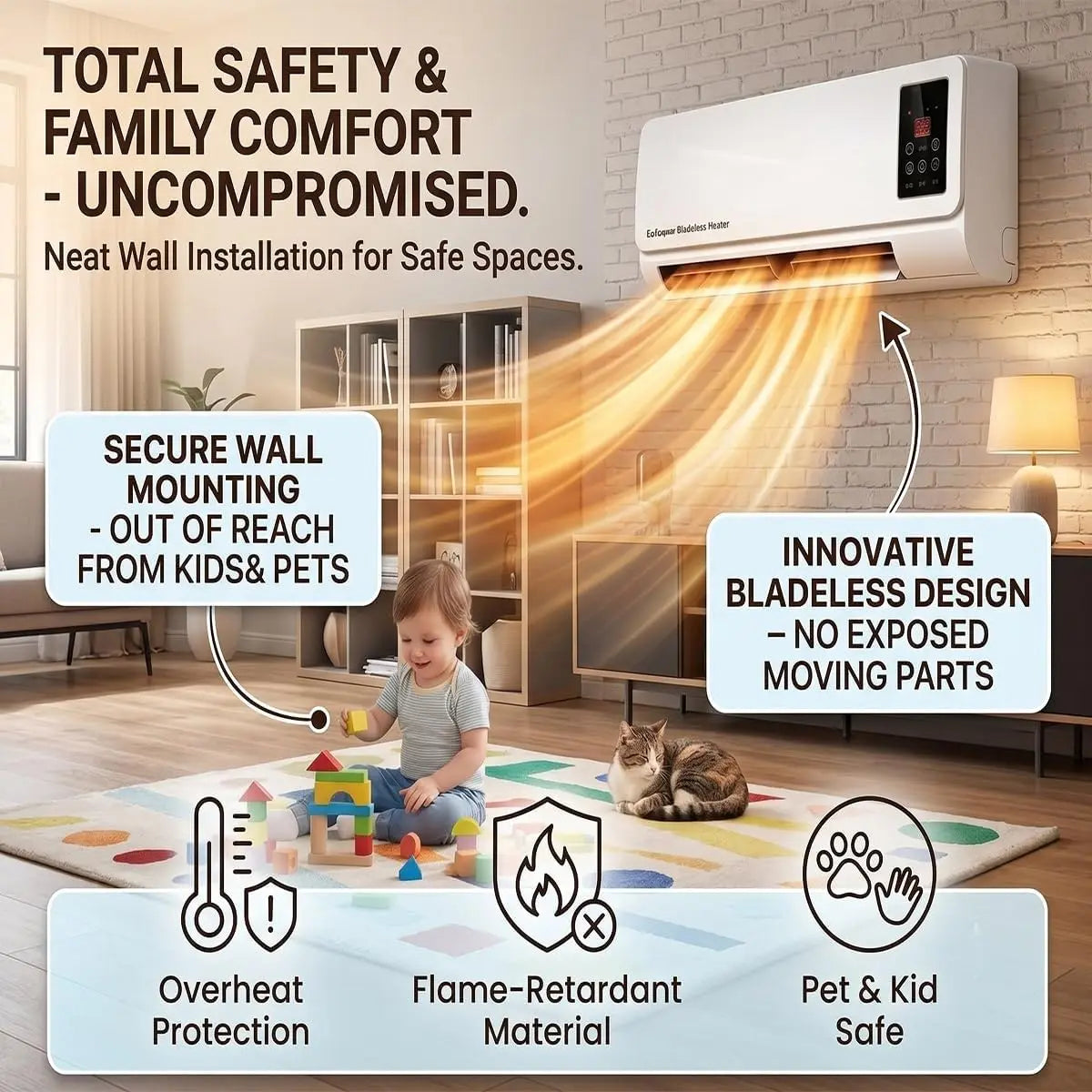 Wall Mounted 2-in-1 Heater And Air Conditioner Fan With Remote