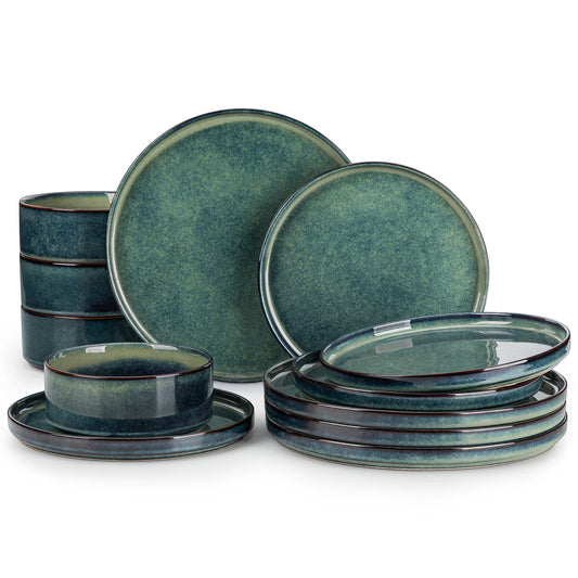 Malacasa Ceramic Reactive Glaze Dinnerware Set With Plates And Bowls