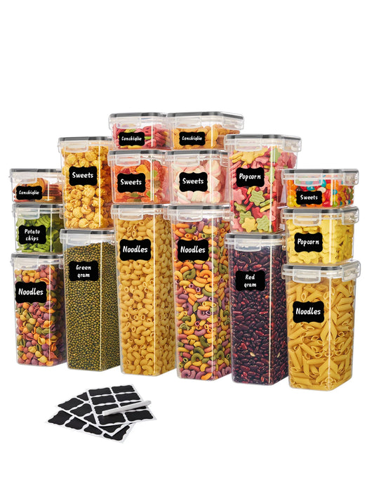 Airtight Labeled Food Storage Containers And Condiment Jars Set