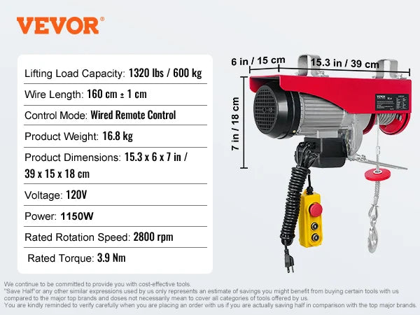 SucceBuy Electric Hoist Winch With Wired And Wireless Remote Control