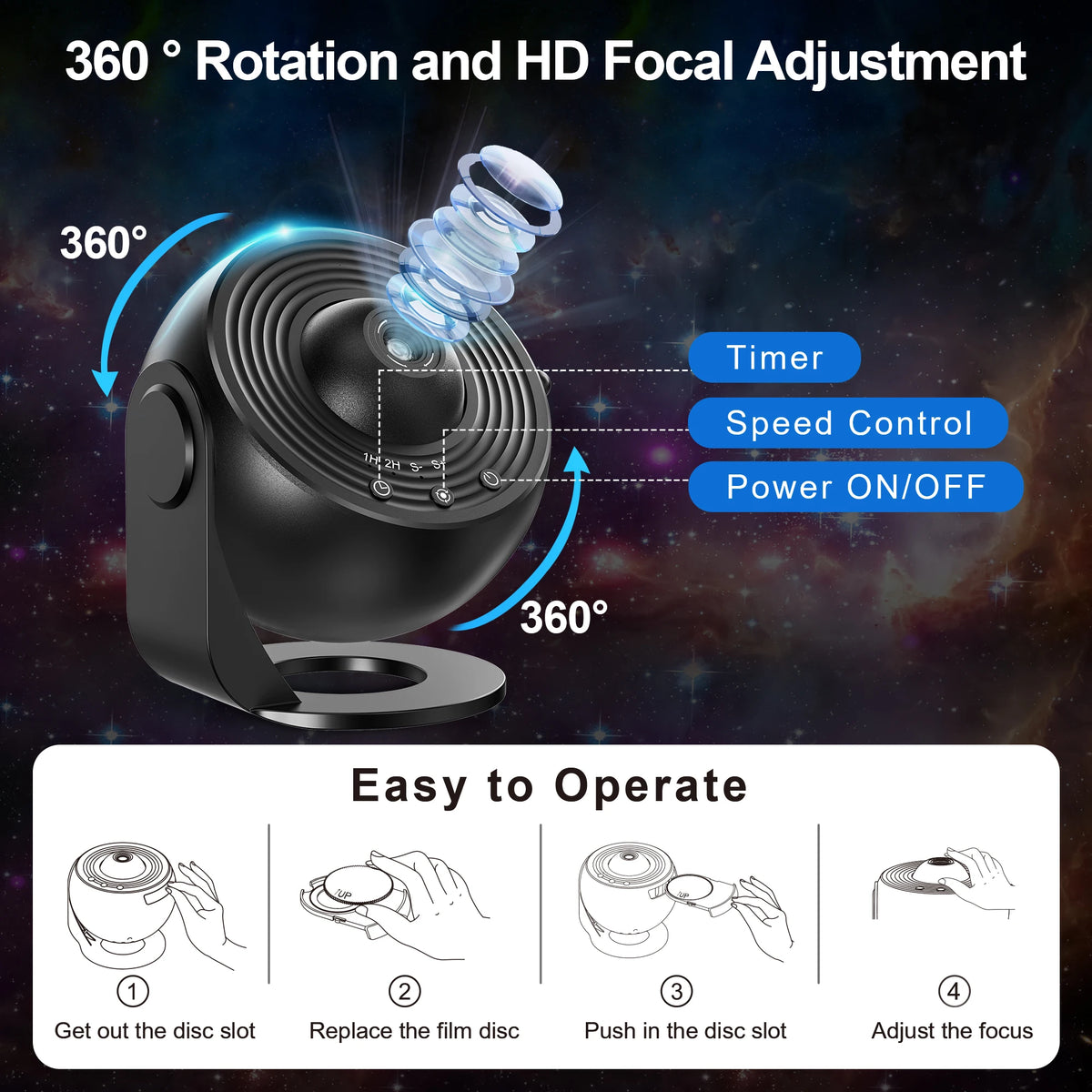 Aiopp Galaxy Projector Night Light With Realistic Stars And Planets